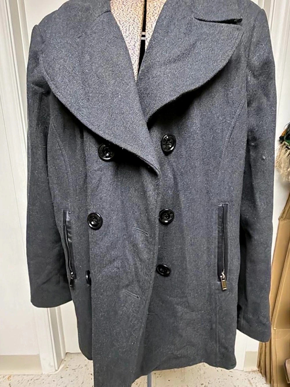 black rivet Women's Pea Coat Gray XXL